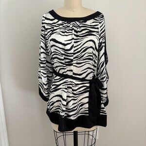 Hot in Hollywood Women's Zebra Blouse with Tie 3/4 Sleeve Top Size Medium